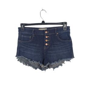 Bullhead Womens Denim Shorts 29 High Rise Short Button Fly Raw Hem Dark Wash